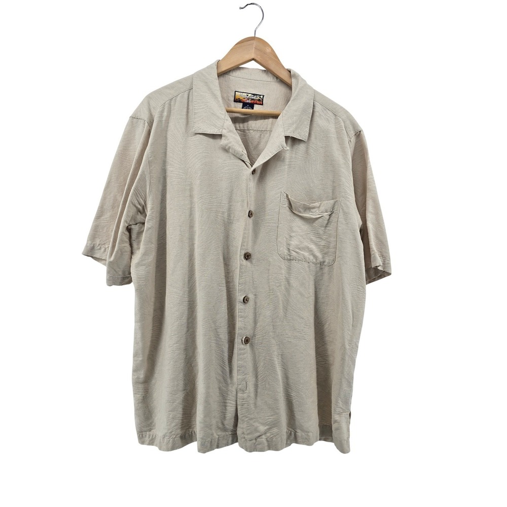 Havana Jack's Cafe Silk Shirt Mens XL Camp Collar Beige Textured EUC